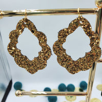 Scallop Casbah Pointed Teardrop Earrings (2.5") - Green or Gold Glitter - Sapphire-Passion