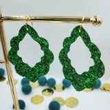 Scallop Casbah Pointed Teardrop Earrings (2.5") - Green or Gold Glitter - Sapphire-Passion