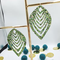 Intricate-Cut Teardrop Earrings (3.2") - Green Glitter - Sapphire-Passion