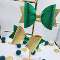 Dolly Bow (4.5") - Various, Metallic Wool Felt, Green & Gold - Sapphire-Passion