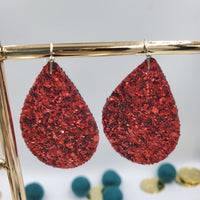 Teardrop Earrings (2"), Single Layer - Red Glitter - Sapphire-Passion