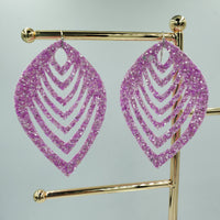 Intricate-Cut Teardrop Earrings (3.2") - Pink Glitter - Sapphire-Passion