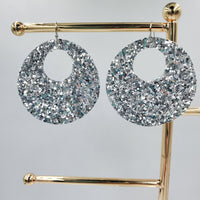 Open Circle Earrings (2.5"), Silver Glitter Earrings - Sapphire-Passion