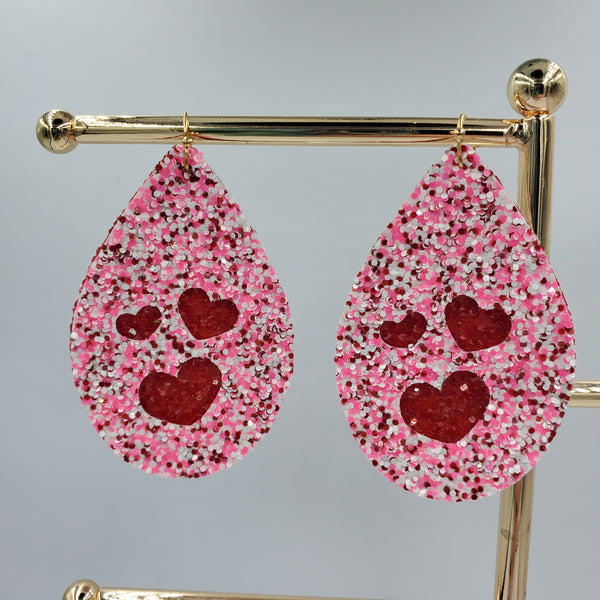 Heart Cutout Teardrop Double Layer Earrings - Be Mine Pink on Red - Sapphire-Passion