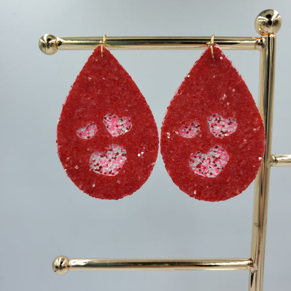 Heart Cutout Teardrop Double Layer Earrings - Red on Be Mine Pink - Sapphire-Passion