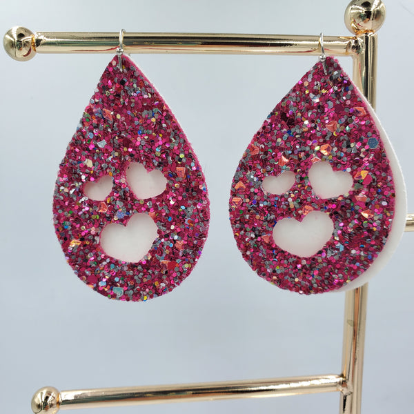 Heart Cutout Teardrop Double Layer Earrings - Magenta Muse on White - Sapphire-Passion