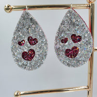Heart Cutout Teardrop Double Layer Earrings - Silver on Magenta Muse - Sapphire-Passion