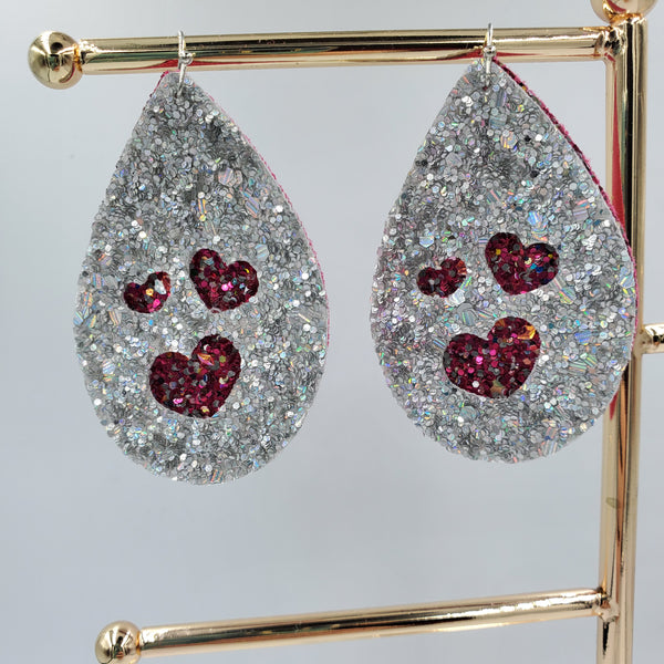 Heart Cutout Teardrop Double Layer Earrings - Silver on Magenta Muse - Sapphire-Passion