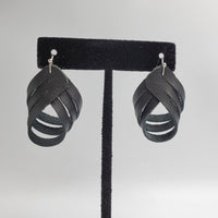 Twisted Loop (1.5") Earrings - Black Genuine Leather - Sapphire-Passion