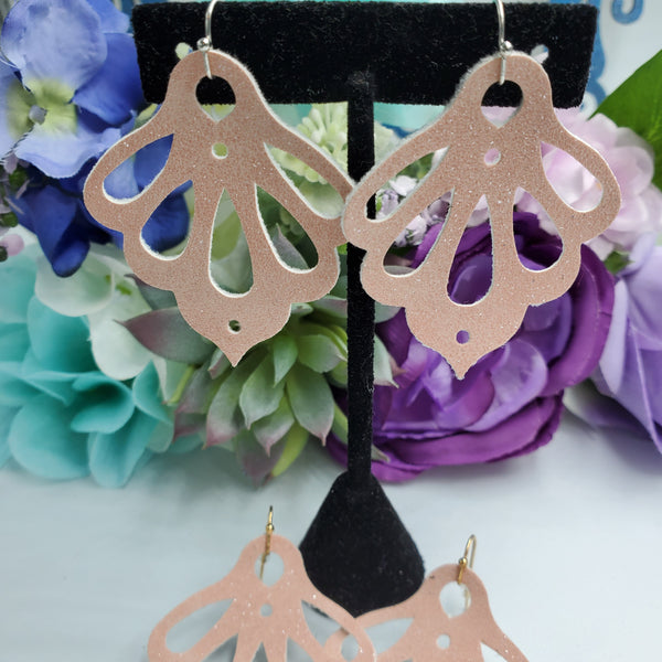 Intricate Damask Earrings (2.25") - Glittery Pink or Purple Glitter - Sapphire-Passion