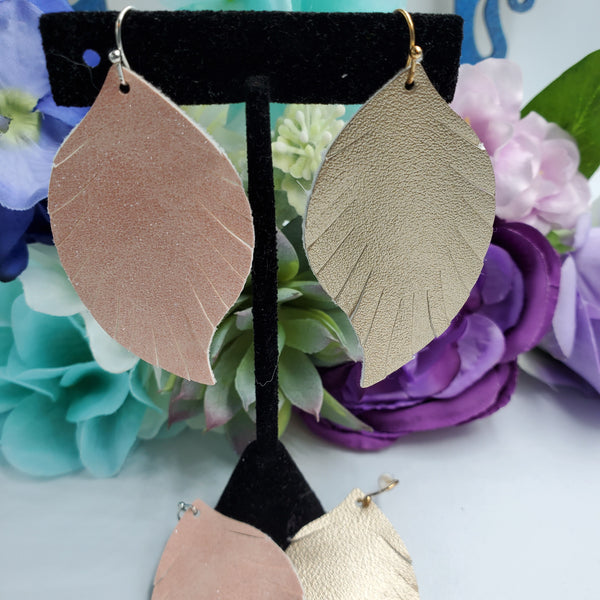 Fringed Petal Earrings (2.5") - Gold or Glittery Pink - Sapphire-Passion