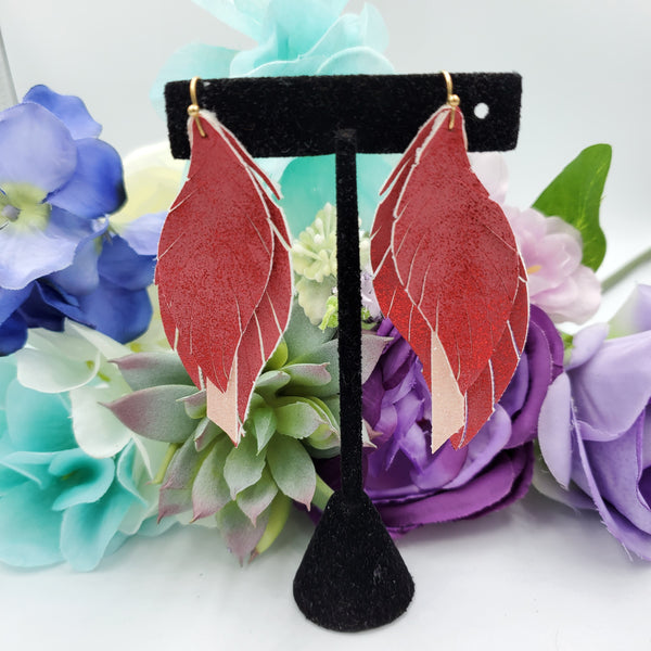 Fringed Vera Earrings w/strap (3") - Red Patina & Pink Suede - Sapphire-Passion