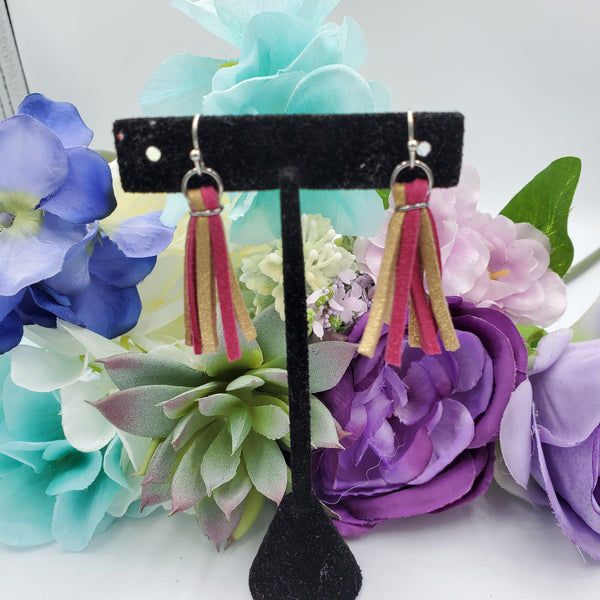 Suede Cord Earrings (~1.25") - Red & Gold - Sapphire-Passion