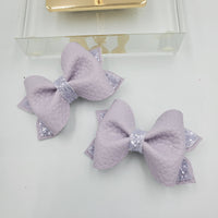 Lotus Pinch Bow, Pigtails (2.5") - Light Purple Faux Leather - Sapphire-Passion