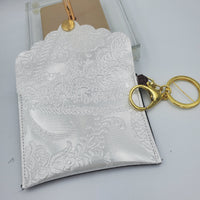 Scallop Card Holder - Embossed White & Textured Brown - Sapphire-Passion