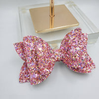 Diva Double Bow (3.5") - Wild Heart Pink Glitter - Sapphire-Passion