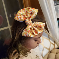 Bullet Fabric Bow (Kids) - Fall Leaves - Sapphire-Passion