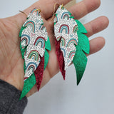 Triple Layered Feathered  Earrings (3.6") - Christmas Rainbows