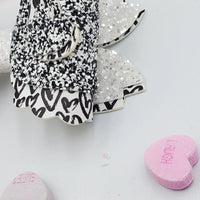 Zariah 3-D Heart Bow (4.5") - Monochrome Hearts with White