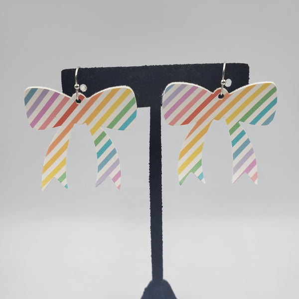 Bow Earrings (1.5") - Rainbow Stripes