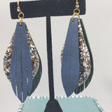 Fringed Eliza Earrings (3") - Glitter Blue, Silver/Gold Glitter, & Green