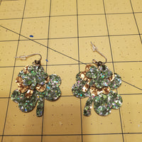 Triple Layer Shamrocks/Clovers Earrings (1.75") - Green & Gold Glitter