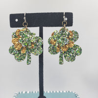 Triple Layer Shamrocks/Clovers Earrings (1.75") - Green & Gold Glitter