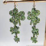 Chandalier Shamrocks/Clovers Earrings (3.25") - Green Glitter