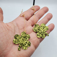 Shamrock/Clover Earrings (3.25") - Green Glitter