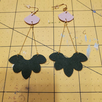Geometric Earrings (3.5") - Design 3 - Pink Glitter and Green Suede