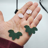 Geometric Earrings (3.5") - Design 3 - Pink Glitter and Green Suede