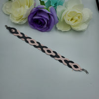 Round Oval Woven Bracelet (Adult) - Pink and Grey Leather
