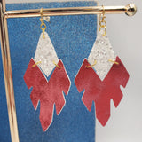 Split Tribal Earrings (3") - White & Red