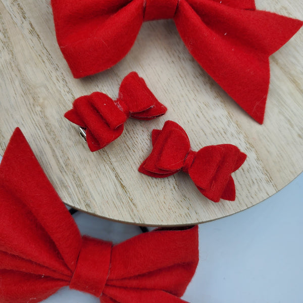 Diva Double Pigtails (1.75") - Red Glitter - 100% Wool Felt