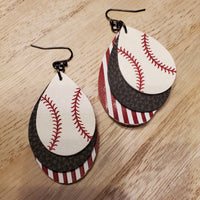 Triple Layer Teardrop Baseball Earrings