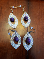 Aromatherapy Earrings - Pointed Ovals, Various with Purple Lava Rock - Sapphire-Passion
