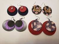 Circle Earrings, Layered - Various, Genuine, Faux & Printed Leather, Suede, Glitter Fabric, Charms - Sapphire-Passion