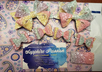 Double Diva Pigtail Bows (1.75") - Pastel Rainbow - Sapphire-Passion