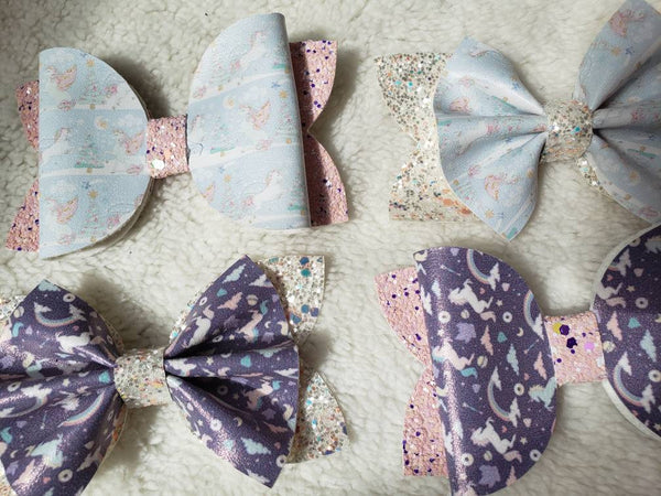 Bows with Tails (4"), Diva or Pinch - Various Unicorn Prints - Sapphire-Passion