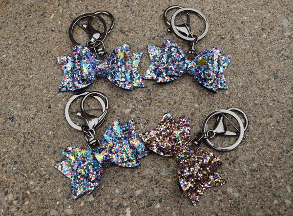 Dolly Double Bow (2.5") Gunmetal Keychain - Various Colors - Sapphire-Passion