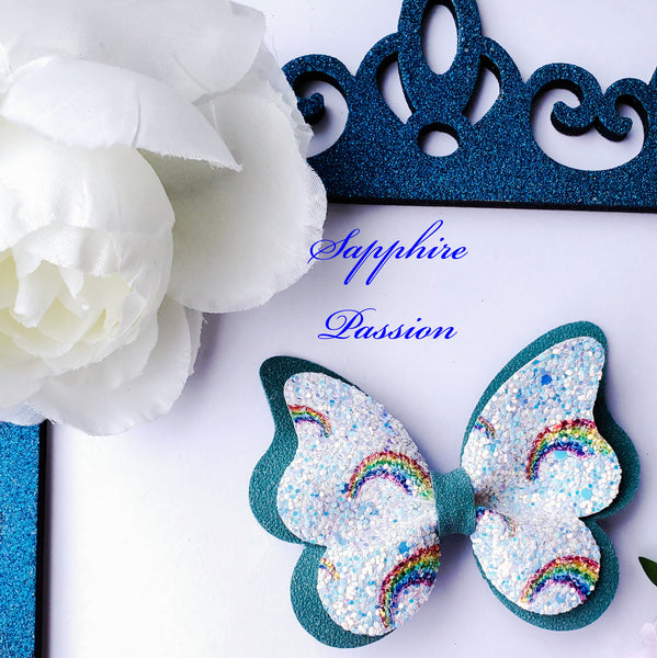 Butterfly Pinch Bow (3.5") - Various, Rainbow - Sapphire-Passion