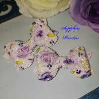 White Glitter with Pink &  Purple Roses Bows - Various Sizes - Sapphire-Passion