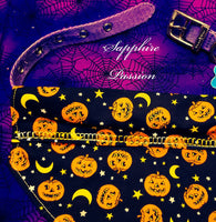 Halloween Dog Bandannas, - Orange Pumpkin, Yellow Moon, Black, Ombre Thread - Sapphire-Passion