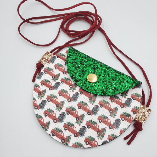 Toddler Cross Body Purse - Red Truck & Green Christmas Trees - Sapphire-Passion