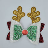 Christmas Antlers on Diva Double Bows (3.5" & 5") - Various, Red, Green, White, & Gold - Sapphire-Passion