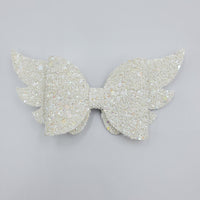 Angel Wings Bow (4.4") -  White Glitter - Sapphire-Passion