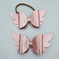 Angel Wings Bow (4.4") - Pink/Rose Gold Metallic, 100% Wool Felt Bow - Sapphire-Passion
