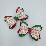 Diva Double Wrap Bow (3.5") - Various, Ugly Sweater, Wool Felt, Red & Green - Sapphire-Passion