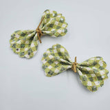 Eyelet Pinch Bow, 4.1" - Gingham Green Glitter with Suede Cord - Sapphire-Passion