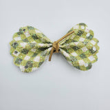 Eyelet Pinch Bow, 4.1" - Gingham Green Glitter with Suede Cord - Sapphire-Passion
